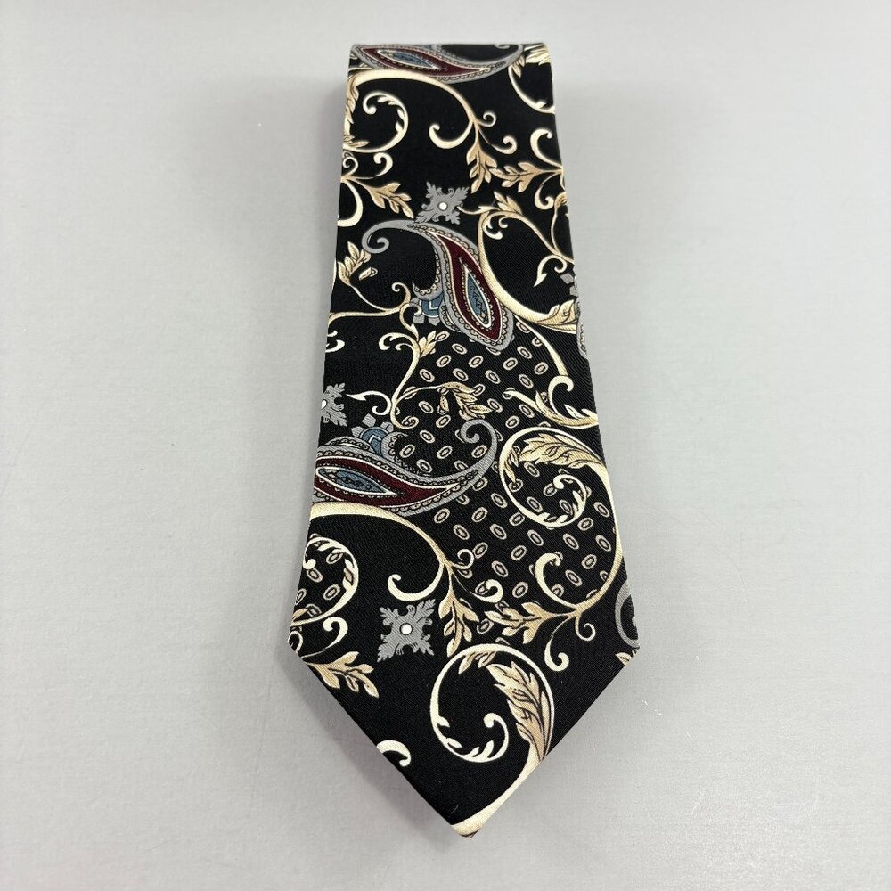 Sabatini Black / Cream Paisley Men's Short Tie 4" x 56" Vintage